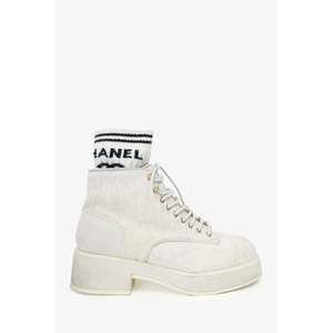 Pre-loved Chanel™ 2023 Cruise Black/White Suede Pony Hair Combat Boots Size 39